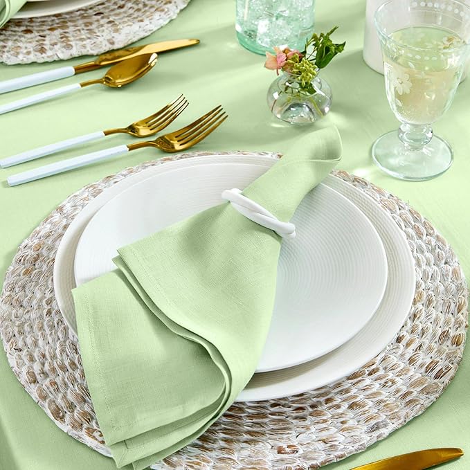 Solino Home Linen Napkins Set of 4-100% Pure Linen Pastel Green Dinner Napkins Cloth 20 x 20 Inch for Spring, Easter, St Patricks Day - Fete, Handcrafted and Machine Washable
