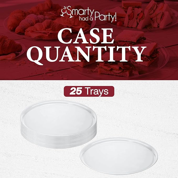 Smarty Had A Party 14 Inch Clear Round Plastic Serving Tray – Elegant Party Platters & Plastic Serving Trays for Catering, Weddings & Buffets, Heavy-Duty Disposable Serving Platters – Set of 25