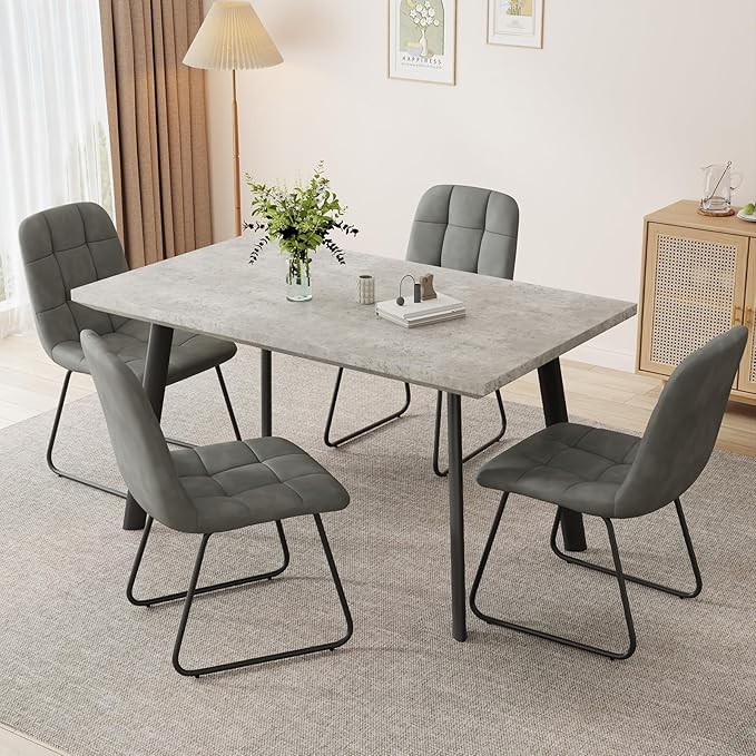 ZckyCine 46.5" Modern Grey Dining Table Set for Small Spaces, 5-Piece Set with Rectangular Table & 4 Padded Leather Chairs, Compact, Sturdy & Easy to Assemble (Table + 4 Grey Dining Chairs, 46.5")