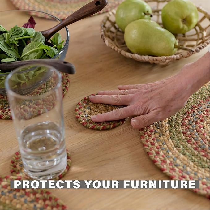 Homespice Azalea Jute Woven Coasters 4", Warm Country Primitive Decor, Set of 6, Multicolor - Durable, Absorbs Moisture, Easy to Clean and Protects Furniture