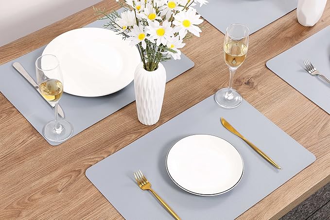 Wipeable Placemats Leather Table Mats Waterproof Heat-Resistant Easy to Clean for Dining Table Set Kitchen Table (2, Pale Blue)