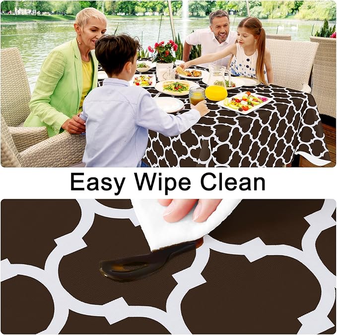 Smiry Rectangle Table Cloth Cover, Waterproof Vinyl Tablecloth with Flannel Backing for Rectangle Tables, Wipeable Spillproof Plastic Tablecloths for Dining, Camping, Indoor, Outdoor (60"x84", Coffee)