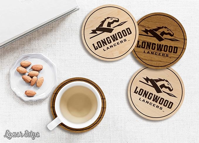 LazerEdge Longwood Lancers Wooden Coaster Set - Cherry Wood - Officially Licensed Product - 4-Pack