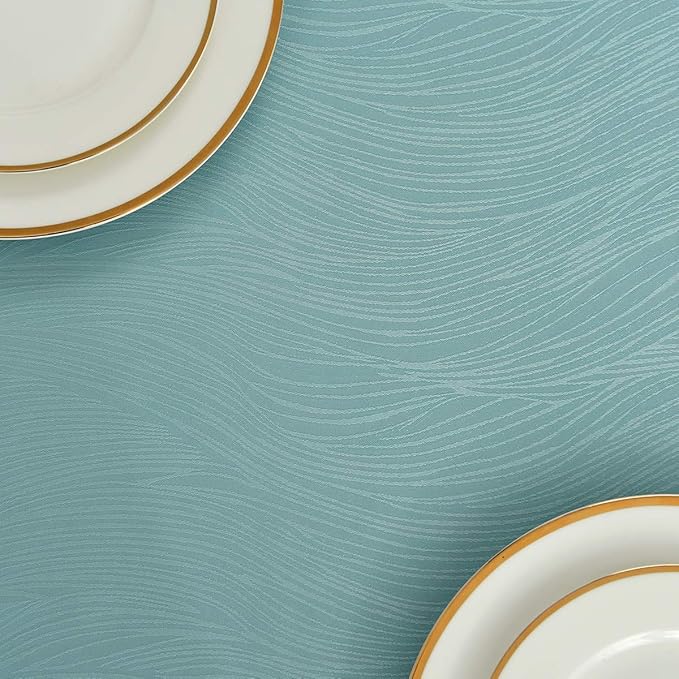 maxmill Jacquard Table Cloth Swirl Design Water Proof Wrinkle Free Spillproof Heavy Weight Soft Tablecloth Decorative Fabric Table Cover for Outdoor and Indoor Rectangular 60 x 104 Inch Turquoise