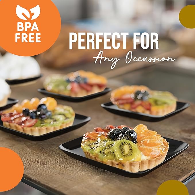 Exquisite Tiny Mini Disposable Appetizer Plates - 240 Pack 2.4 In. x 2.4 In. Black Plastic Wedding Plates - Small, BPA Free
