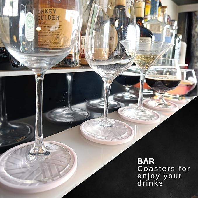 Silicone Drinks Coasters Set of 6 - with Smart, Modern Groove Patterns & Gold Holder Protecs Your cofee Table from Condensation Cups, muggs Home, Office, bar Decor - Lavander White