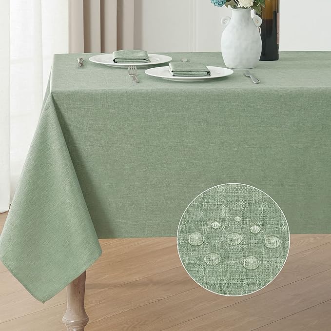 2 Pack Rectangle Tablecloth, 60x104 inch, Water Resistant Wrinkle Free Linen Textured Table Cloth Washable, Decorative Fabric Table Cover for Dining, Party and Camping, Sage Green