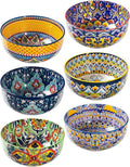 HENXFEN LEAD Boho Cereal Bowls Set of 6, 28 oz Ceramic Soup Bowls – Colorful Bowls for Salad, Oatmeal, Ramen, Rice and Pasta, Microwave & Dishwasher Safe