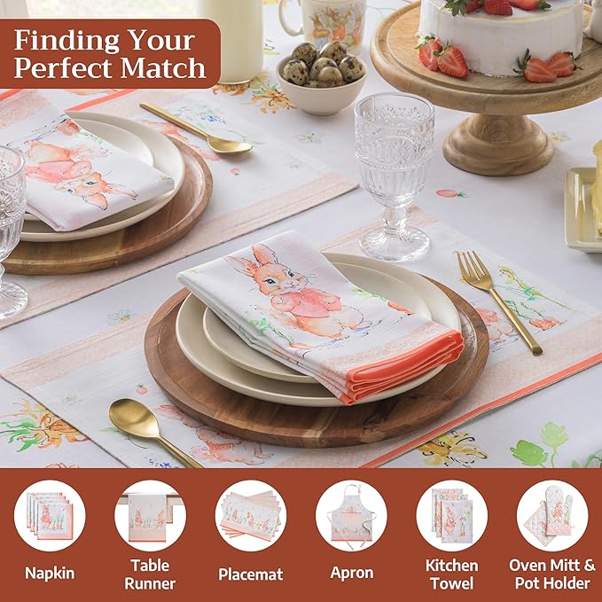 Maison d' Hermine Table Cloth Square Table 100% Cotton 54 x 54 Inches Tablecloth Reusable Decorative for Dining Room Farmhouse Home Valentines Day Decorations Spring Summer - Bunny Party