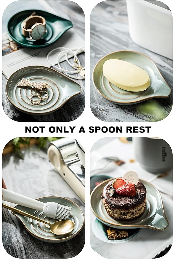 LAUCHUH Spoon Rest, 5" Large Spoon Holder for Stove Top Ceramic Spoon Rest Spatula Rest for Kitchen Utensils, Ladle, Coffee Spoons, Cooking Spoons, Spatula, Tongs, Unique Gray