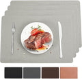 Vinyl Placemats Set of 4 Heat Resistant Easy Clean Non-Slip Place Mats for Dining Table Faux Leather Waterproof Stain Resistant Wipeable Washable PVC Table Mats(4, Light Gray)