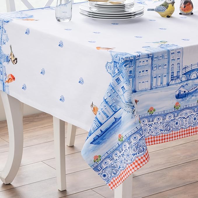Maison d' Hermine Table Cloth Square Table 100% Cotton 60 x 60 Inches Tablecloth Reusable Decorative for Dining Room Farmhouse Home Valentines Day Decorations Spring Summer - Amsterdam Canals