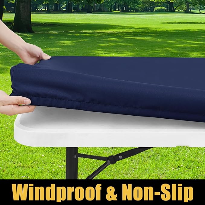 Smiry Rectangle Picnic Table Cloth, Waterproof Elastic Fitted Tablecloths for 4 Foot Tables, Washable Polyester Table Cover for Camping, Indoor and Outdoor (Navy, 24"x48")