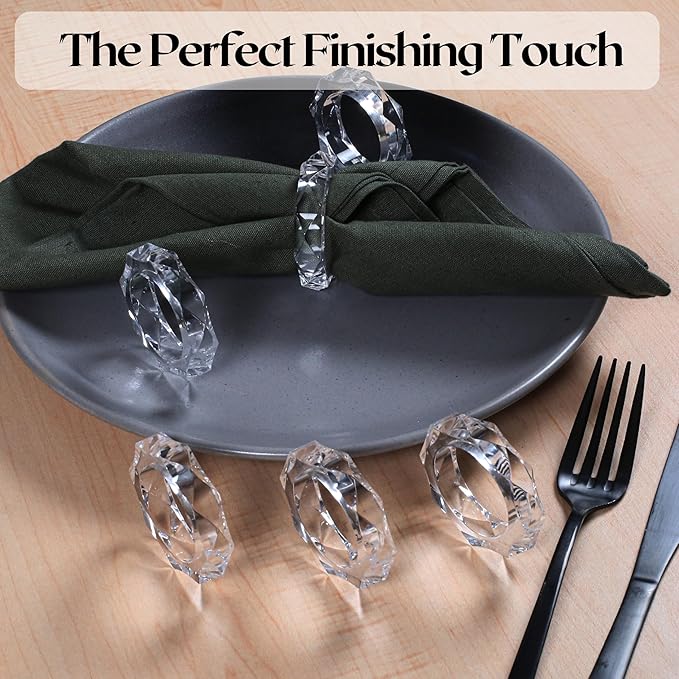 CLEENTABLE Handmade Acrylic Napkin Rings - Modern Serviette Buckles Set of 12 for Home and Kitchen- Napkin Holder for Fall Thanksgiving Christmas (Transparent)
