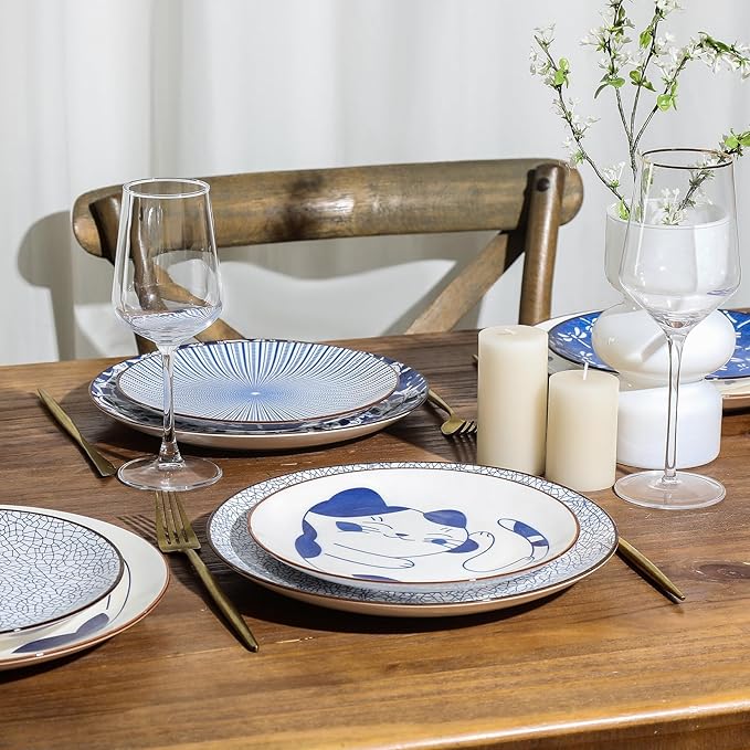 Selamica 8 Inch Ceramic Dessert Plates, Appetizer Plates for Serving Snacks Pasta, Microwave Dishwasher Safe, Set of 6, Blue