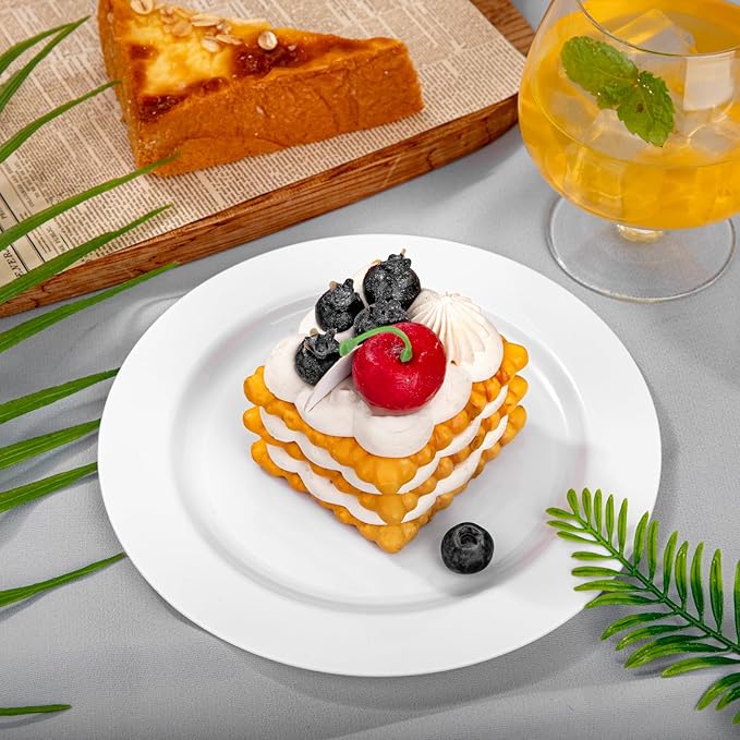 bUCLA 100Pieces White Plastic Plates - 6.25inch Disposable Plastic Appetizer/Small Cake/Salad/Dessert Plates Premium Hard, Ideal for Weddings& Parties