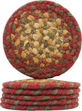 Homespice Cider Barn Jute Braided Coasters 4", Warm Country Rustic Decor, Set of 6, Red - Durable, Absorbs Moisture, Easy to Clean and Protects Furniture
