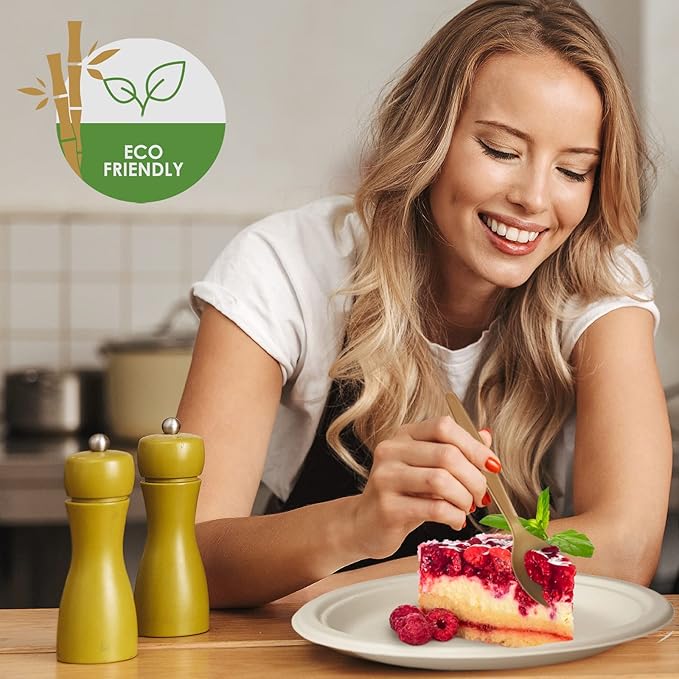 PAMI 250-Piece Compostable Degradable Tableware Eco Set Disposable Sugarcane Plates, Cutlery & Cups Heavy-Duty Eco Dinnerware