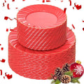 U-QE 100PCS Red Plastic Plates - Heavy Duty Red Plates Disposable for Party with Gold Rim - Include 50PCS 9inch Dinner Plates and 50PCS 6inch Dessert/Salad Plates for Party