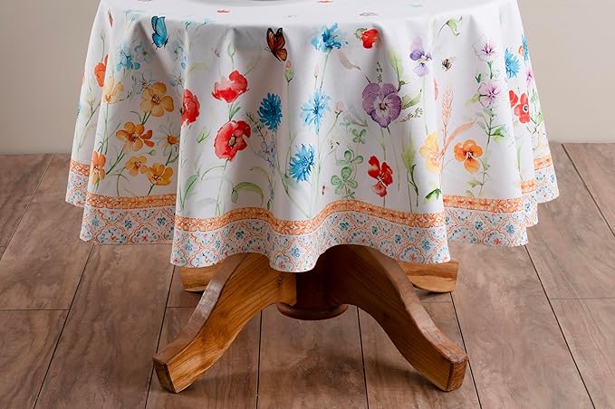 Maison d' Hermine Table Cloth Round Table 100% Cotton 63 Round Inches Tablecloth Reusable Decorative for Dining Room Farmhouse Home Valentines Day Decorations Spring Summer - Summer Whisper