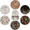 6 Pcs Coasters for Drinks with Holder,Retro Mushrooms Berries and Bugs Absorbent Coaster with Cork Backing,Great Gift for Housewarming,Room Decor,Bar,Holiday Party