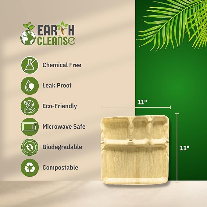 Areca Palm Leaf 11-Inch Square Plates (25 Count) – 100% Compostable, Biodegradable Like Bamboo Plates | Eco-Friendly Disposable Dinnerware | Microwave & Oven Safe