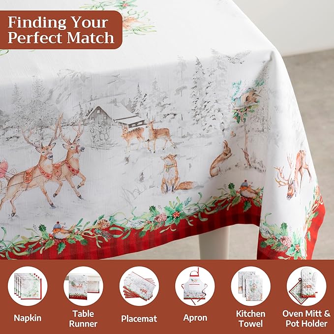 Maison d' Hermine Table Cloth Rectangle Table 100% Cotton 60 x 90 Inches Fall Tablecloth Reusable Everyday Use for Thanksgiving Christmas Decorations Dining Farmhouse Party (Christmas Tradition)