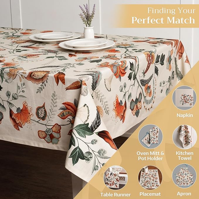 Maison d' Hermine Table Cloth Square Table 100% Cotton 60 x 60 Inches Fall Tablecloth Reusable Everyday Use for Thanksgiving Christmas Decorations Dining Farmhouse Party (Dalida)