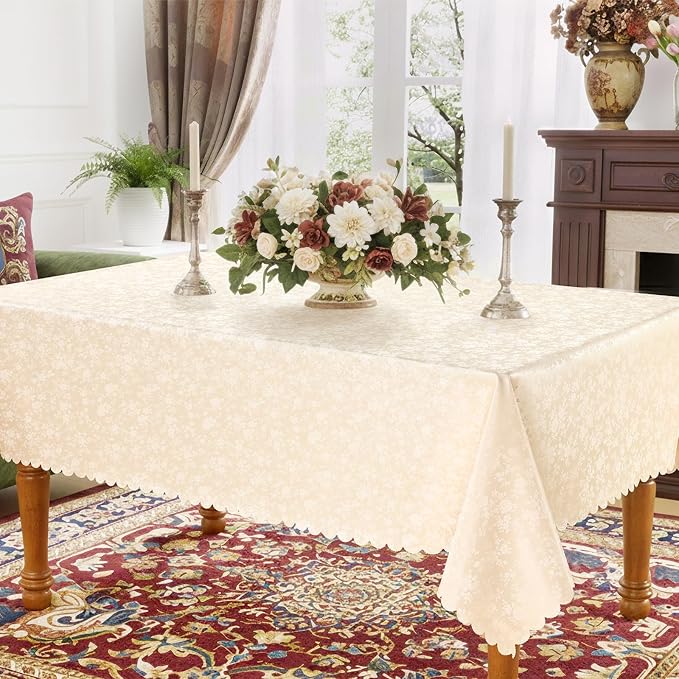Smiry Rectangle Table Cloth, Waterproof Heavy Duty Vinyl Tablecloths, Wipeable Washable Table Cover for Kitchen and Dining Room (Beige, 70" X 120")