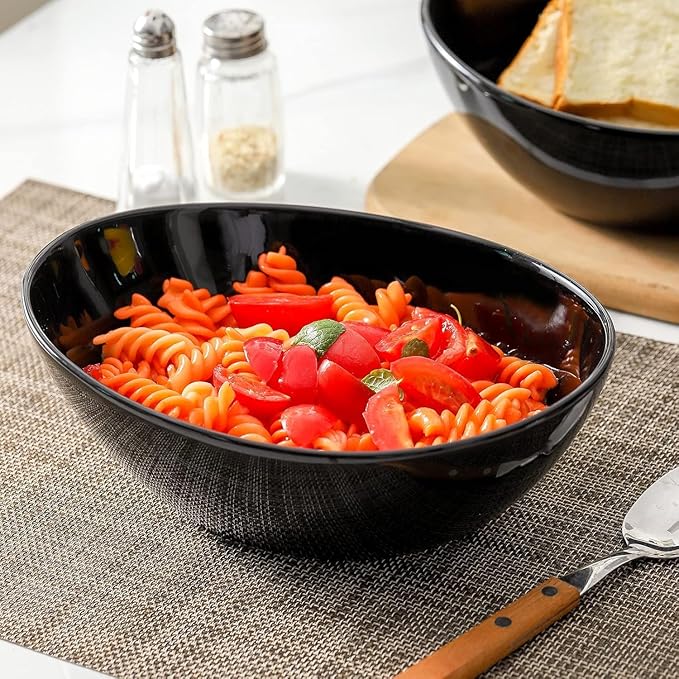 Hasense 40oz Salad Bowls, Large Serving Bowls, Porcelain Soup Bowls for Kitchen, Porcelain Ceral Bowls for Entertaining Parties, Dishwasher Microwave Safe, Set of 4, Black