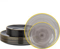 Morejoy 60Pcs Black Plastic Plates,Black Disposable Plates With Gold Rim,Heavy-duty Gold plate, Modern swirl design Plate Include 30 Dessert-plates,30Dinner-plates for Party,New Year