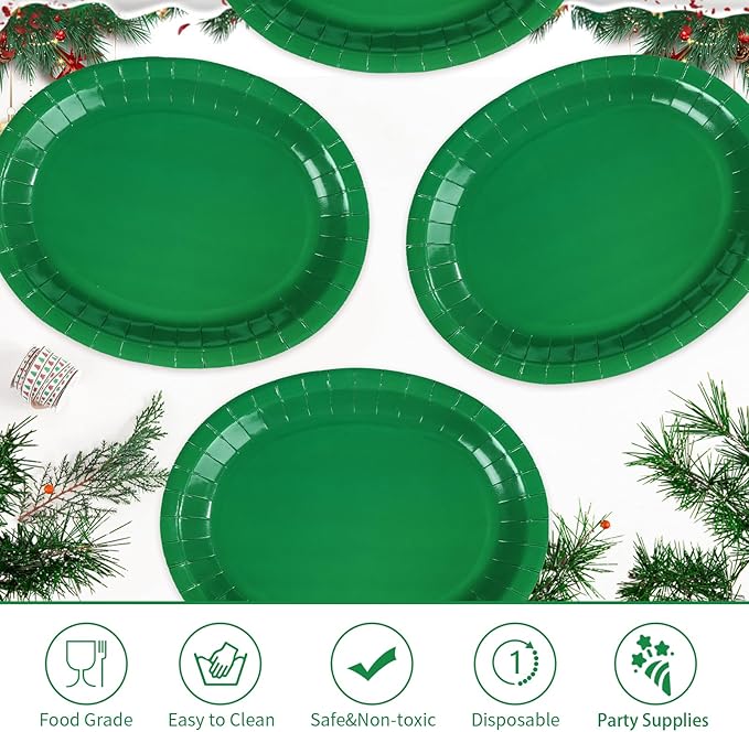 50 PCS Green Oval Paper Plates 10" x 12" Large St. Patrick's Day Plates Disposable Heavy Duty Green St. Patricks Day Paper Plates for Irish Holiday St. Patrick's Day Party Decorations Supplies