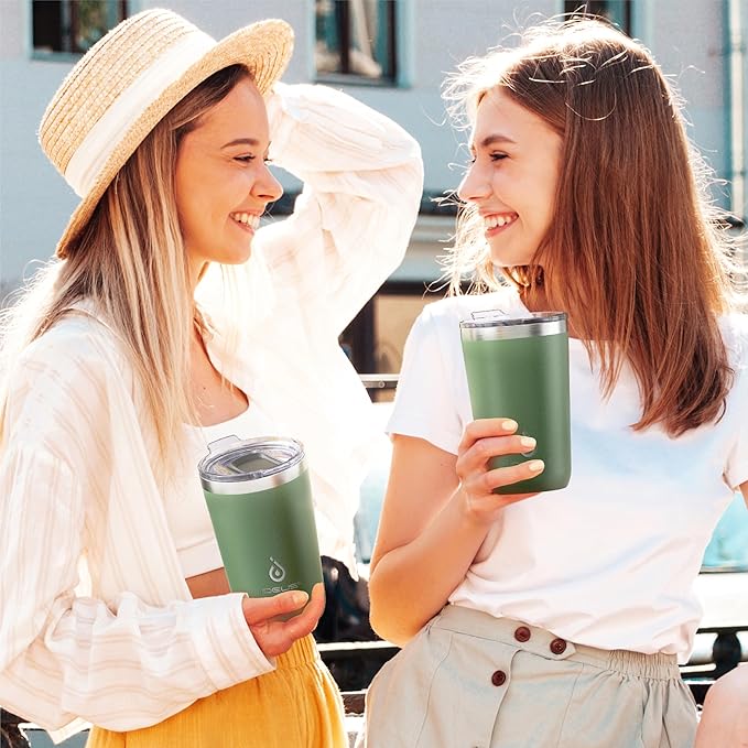 Ideus 20 oz Tumbler, Travel Coffee Mug with Splash Proof Sliding Lid, Double Wall Stainless Steel Vacuum Insulated Coffee Mug for Home and Office, Keep Beverages Hot or Cold, Avocado Green