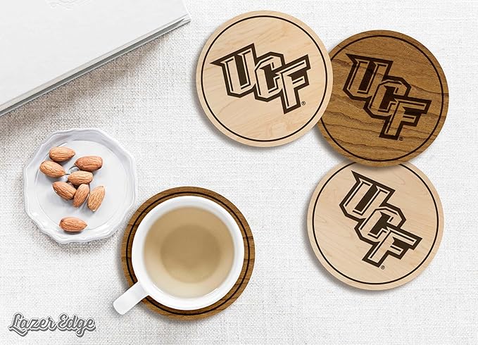 LazerEdge Central Florida Knights Wooden Coaster Set - Cherry Wood - Officially Licensed Product - 4-Pack