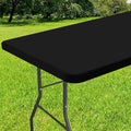 Smiry Rectangle Tablecloth, Elastic Fitted Flannel Backed Vinyl Tablecloths for 8ft Folding Tables, Waterproof Wipeable Table Covers for Indoor, Outdoor, Picnic and Camping (Black, 30"x96")