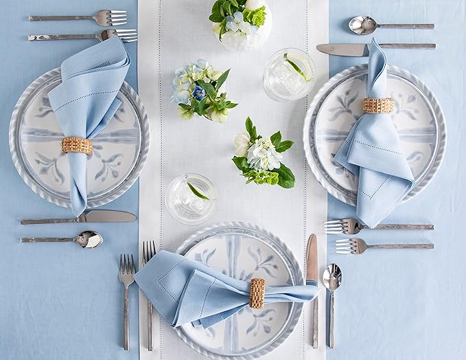 Solino Home Linen Tablecloth 60 x 120 Inch - Classic Hemstitch 100% Pure Linen Sky Blue Table Cloth for Rectangle Tables - Machine Washable Tablecloth for Spring, Easter