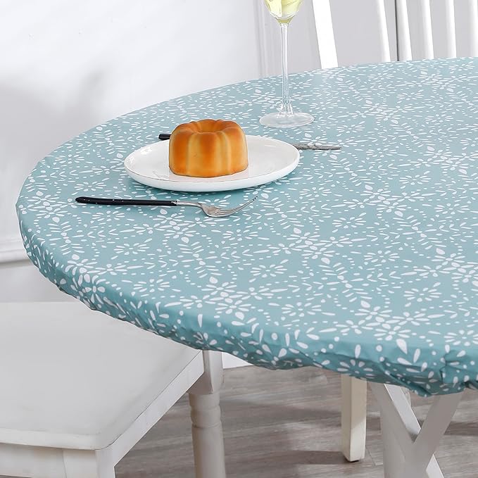 Walrus Round Vinyl Fitted Tablecloth with Flannel Backing Elastic Edge Design Table Cover Waterproof Oil-Proof PVC Table Cloth Stain-Resistant Best for 45"-56" Round