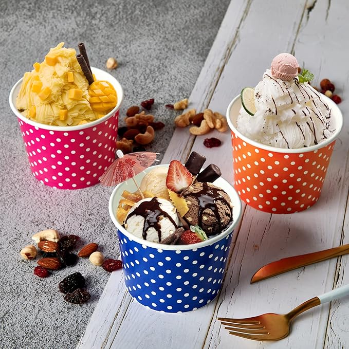 LITOPAK 120 Pack 12 oz Ice Cream Cups, Disposable Dessert Cups for Cold or Hot Food, Coloured Paper Dessert Bowls for Soups, Sundaes, and Ice Cream