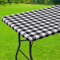 Smiry Rectangle Picnic Table Cloth, Elastic Waterproof Fitted Vinyl Tablecloths, Flannel Backed Buffalo Plaid Table Covers for Dining, Camping, Outdoor (Black and White, 36" x 72")