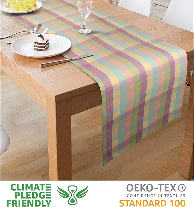 Urban Villa EasterTable RunnerEaster Collection 100% Cotton Fused Table Runner Easter Special Over Sized 14" x72'' Inches Easter Colors Buffalo Check Table Runner Heavier Quality Table Runner