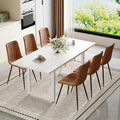 Extendable Dining Table Set for 6, 55"–71" Modern White Kitchen Table with 6 Upholstered Chairs, Space-Saving for Living Room Apartment, Sturdy & Comfortable, Easy Assembly