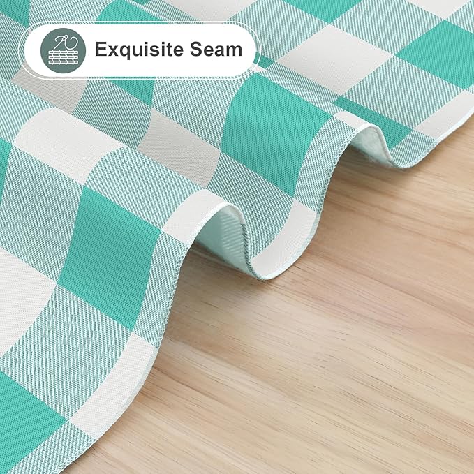 misaya Rectangle Waterproof Vinyl Table Cloth, Buffalo Flannel Backed Tablecloth, Wipeable Plastic Table Cover for Dinner, Kitchen, Outdoor (54" x 78", Teal and White)