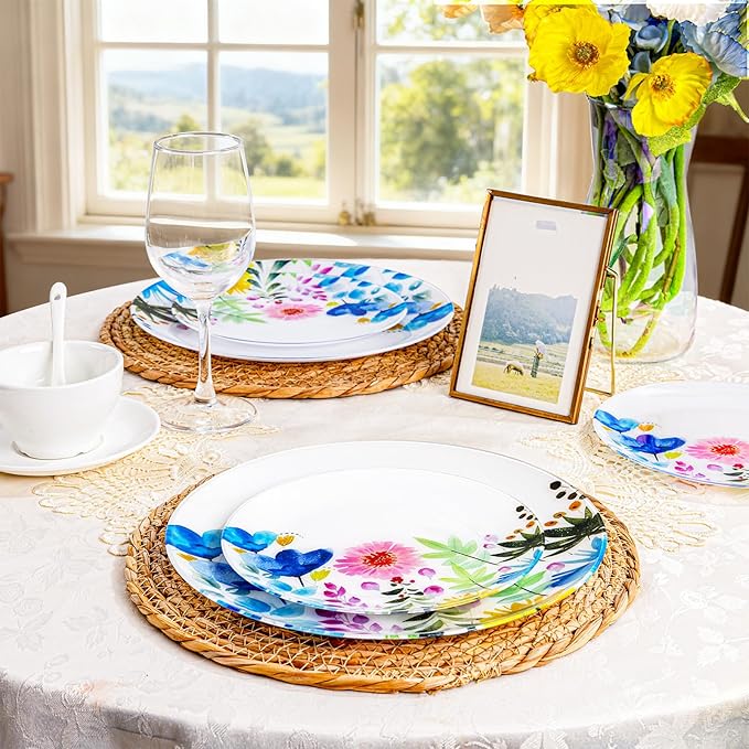 DaYammi 20Pcs Wildflower Plastic Plates-Floral Plastic Plates Disposable Heavy Duty,Fancy Floral Pattern Perfect for Wedding,Holidays - 10.25" Dinner Plate,7.5" Dessert Plate for Party Valentine's Day