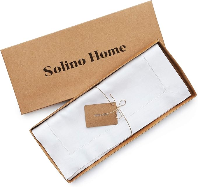 Solino Home Linen Table Runner 90 Inches Long - Classic Hemstitch 100% Pure Linen White Dining Table Runner 14 x 90 Inch for Valentines, Spring, Easter