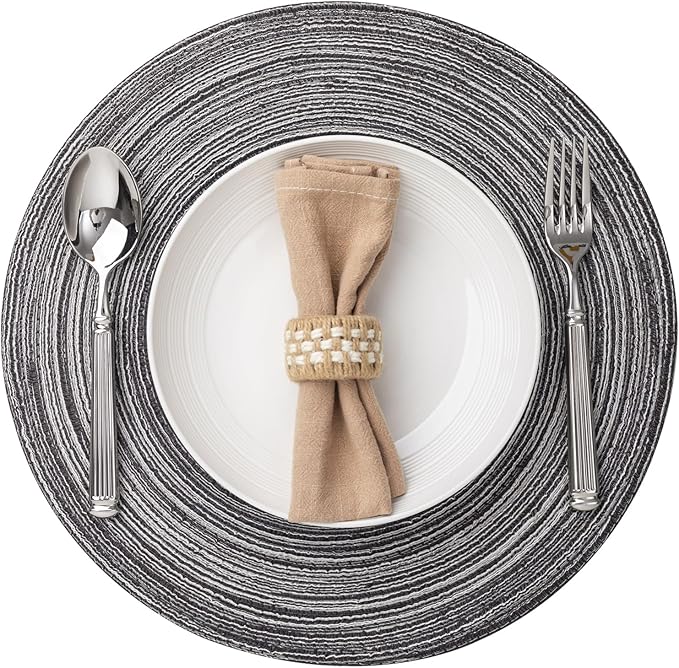 Round Placemats Set of 12 Woven Placemats Washable Braided Table Mats for Dining Table Heat Resistant Non-Slip Circle Place Mats(Mixed Gray)