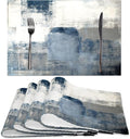Blue Abstract White and Grey Modern Art Placemats Set of 4, Heat Resistant Non-Slip Artwork Dining Placemats, Washable Place Mats for Home Kitchen (18"X12")