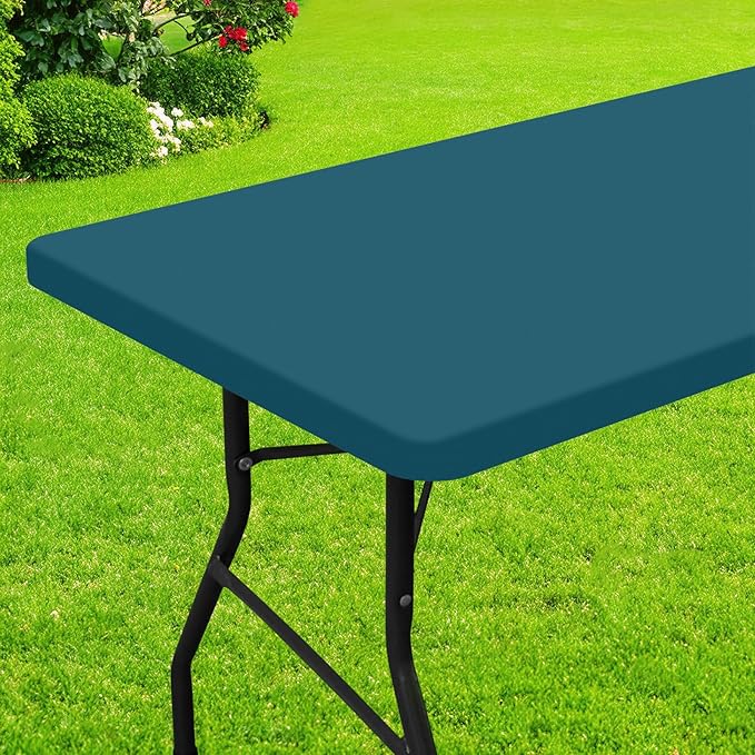 Smiry Rectangle Picnic Table Cloth, Waterproof Elastic Fitted Tablecloths for 4 Foot Tables, Washable Polyester Table Cover for Camping, Indoor and Outdoor (Peacock Blue, 24"x48")