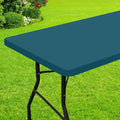 Smiry Rectangle Picnic Table Cloth, Waterproof Elastic Fitted Tablecloths for 6 Foot Tables, Washable Polyester Table Cover for Camping, Indoor and Outdoor (Peacock Blue, 30"x72")