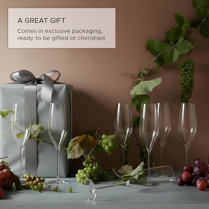Holmegaard Cabernet Champagne Glass, Clear, 10.6" H x 2.8" D, 9.8 oz, Set of 6, Designed by Peter Svarrer, Gift Box Included