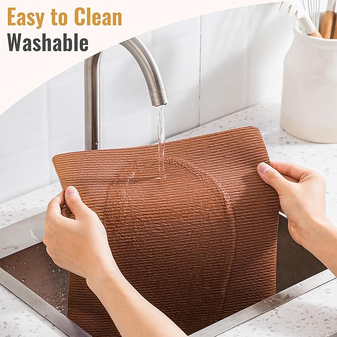 Jovono Faux Leather Placemats Set of 6, Waterproof Washable Table Mats, Easy-Clean Heat Resistant Kitchen Vinyl Place Mat for Dining Table, Restaurant, Indoor, 17.8"x11.8", Brown